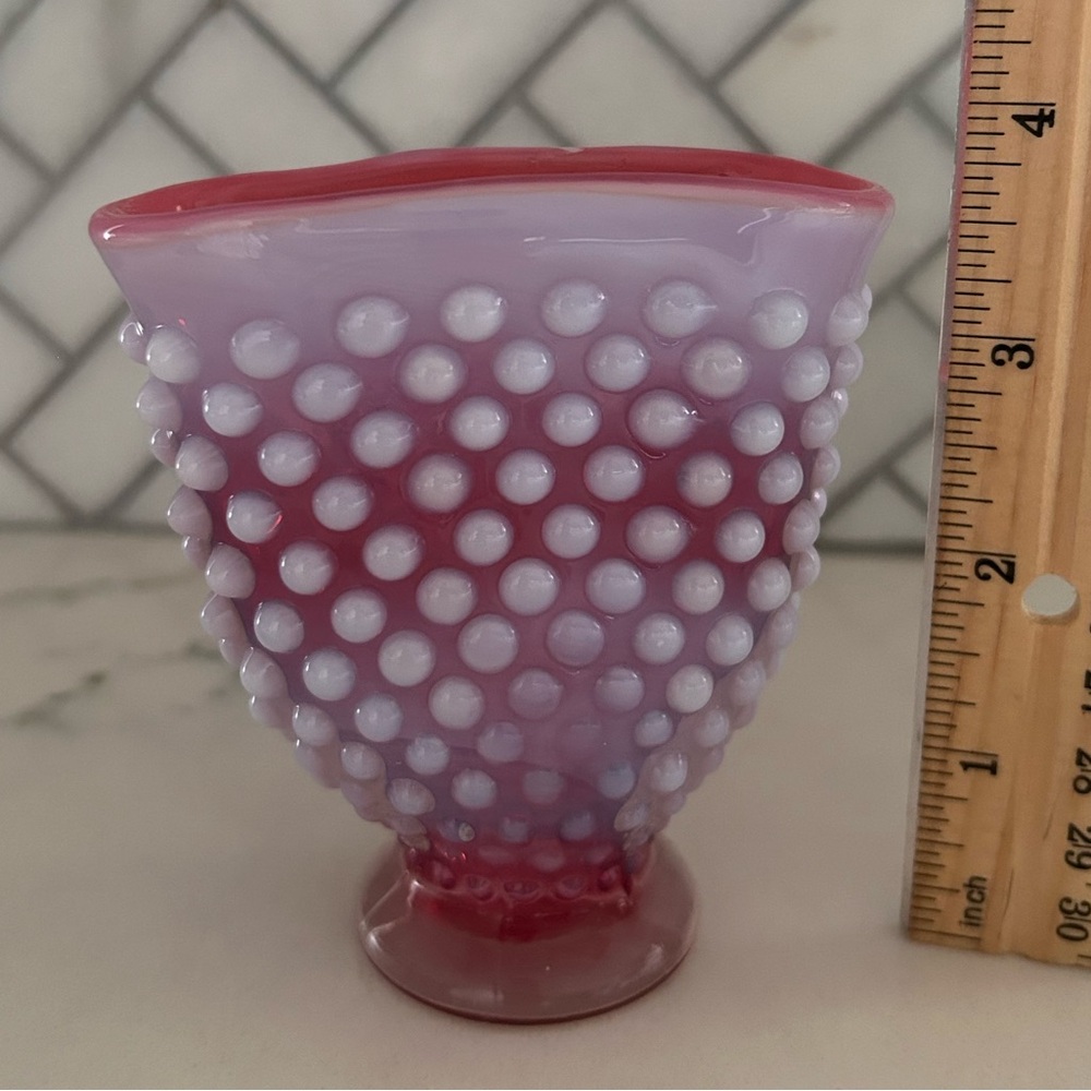 Fenton hobnail fan shaped cranberry red/pink opulent mini bud vase